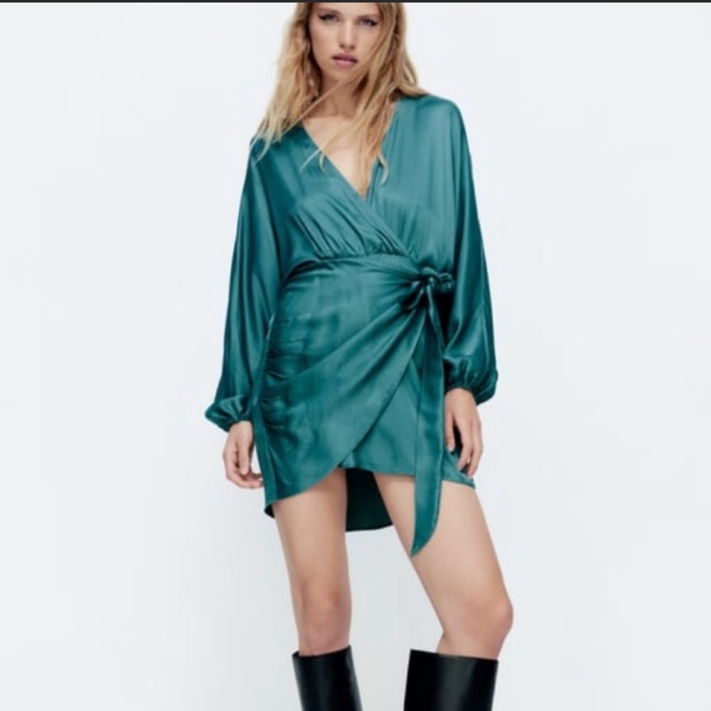 Zara turquoise wrap mini dress